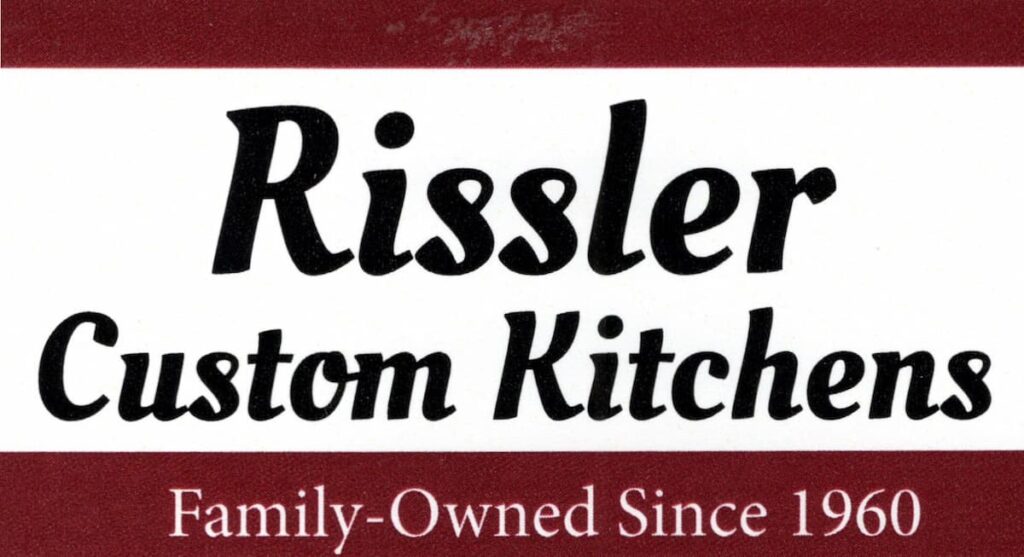 Rissler Custom Kitchens logo in black script on a white and maroon banner with the tagline Family-Owned Since 1960.